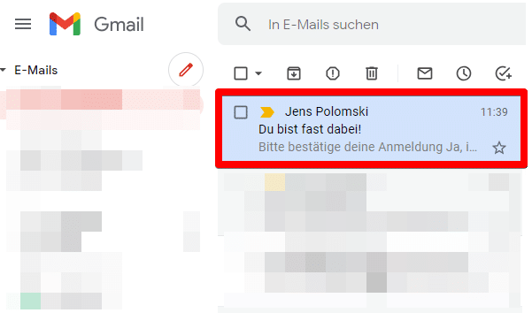 Beispiel: E-Mail von Jens Polomski im Gmail-Posteingang
