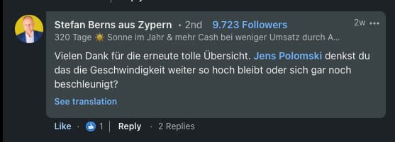 Stefan Berns: 'Vielen Dank für die erneute tolle Übersicht. Jens Polomski, denkst du das die Geschwindigkeit weiter so hoch bleibt oder sich gar noch beschleunigt?'