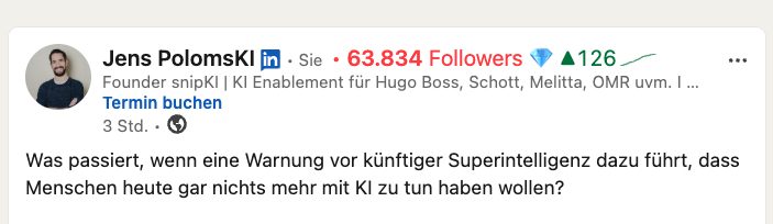 LinkedIn-Beitrag mit exakter Follower-Zahl, Zuwachs von 126 Followern und kleiner Trendlinie