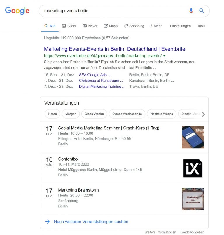 Google Events in den Suchergebnissen