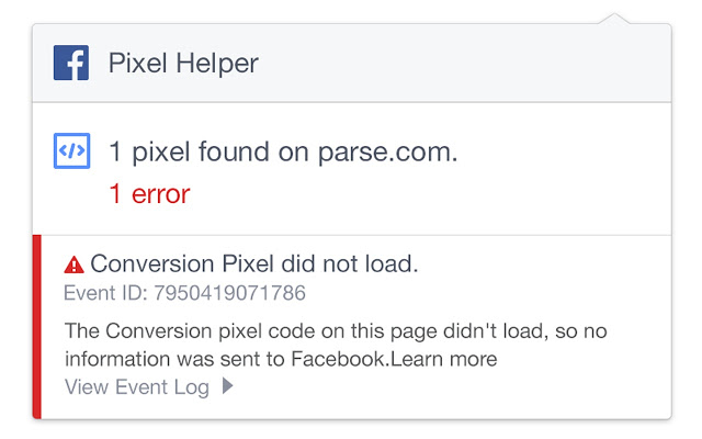Facebook Pixel Helper Screenshot
