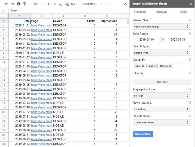 Search Analytics for Sheets Screenshot