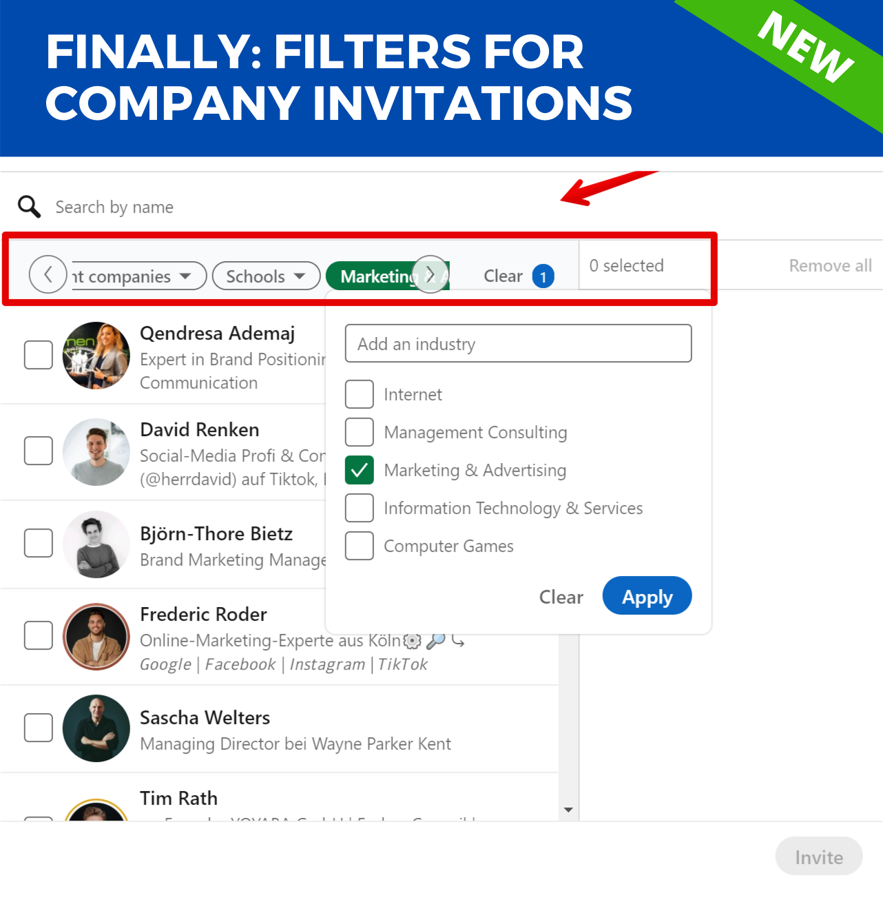 LinkedIn filter for company invitations Jens.Marketing