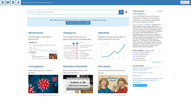 Digitales Wörterbuch der deutschen Sprache Screenshot
