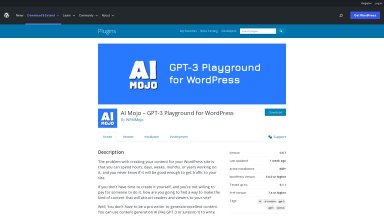AI Mojo für Wordpress Screenshot