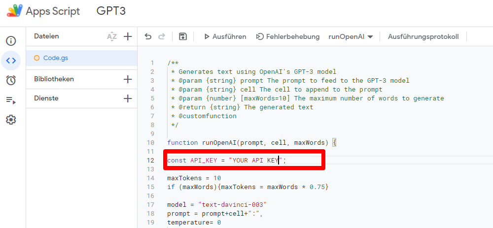 GPT3 in Google Sheets nutzen 6
