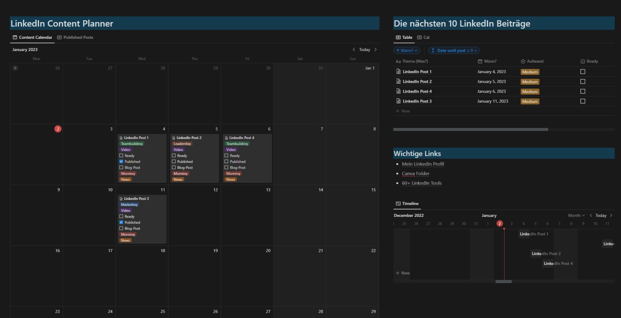 Mein LinkedIn Content Planner 2023 (Gratis Notion Template)