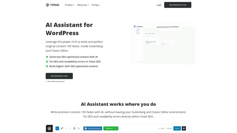 10Web KI Assistent für WordPress Screenshot