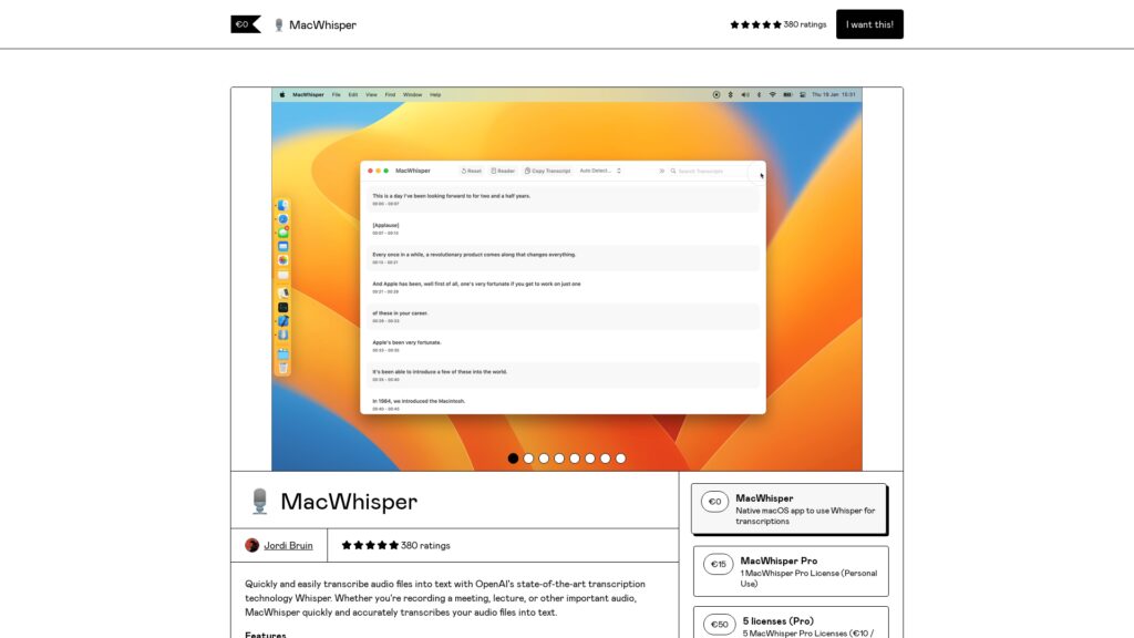 MacWhisper - Texte kostenlos transkribieren Screenshot