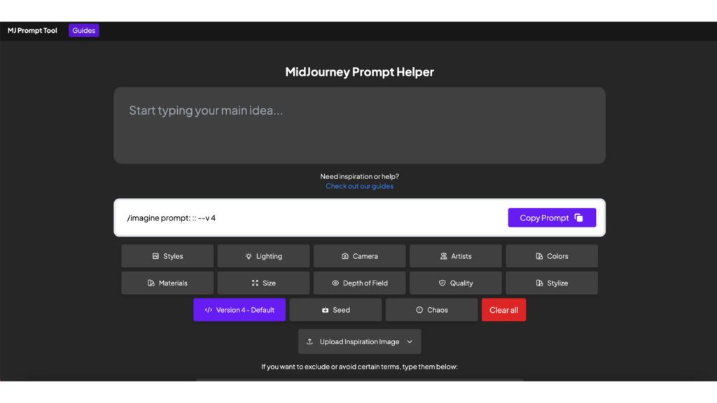 Midjourney Prompt Helper Screenshot