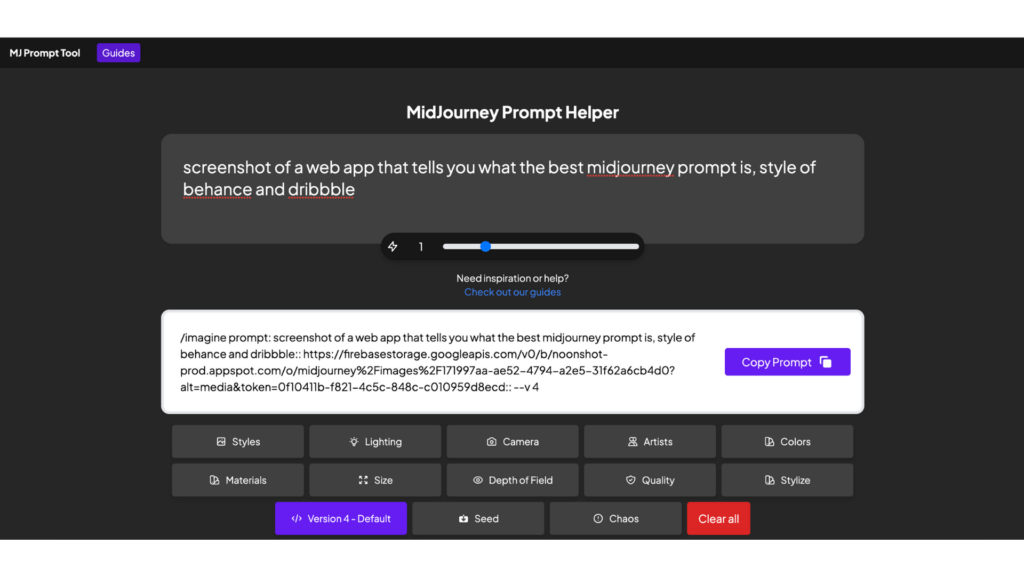 Midjourney Prompt Helper Beispiel Screenshot