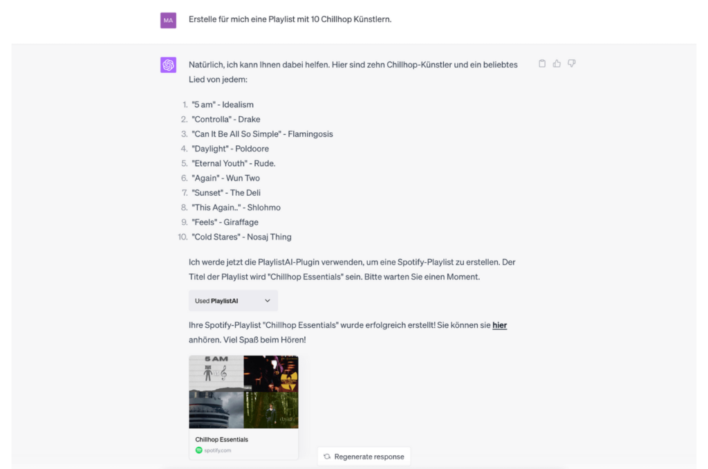 PlaylistAI 1 ChatGPT Plugins PlaylistAI Screenshot