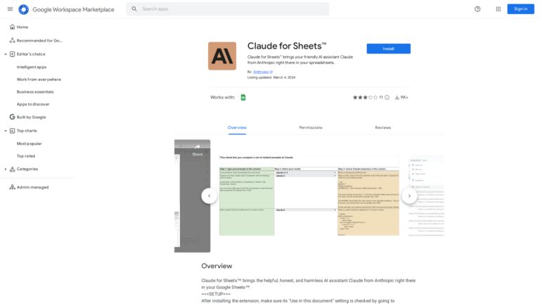 Claude für Google Sheets Screenshot