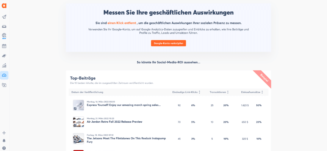 ROI Übersicht in agorapulse