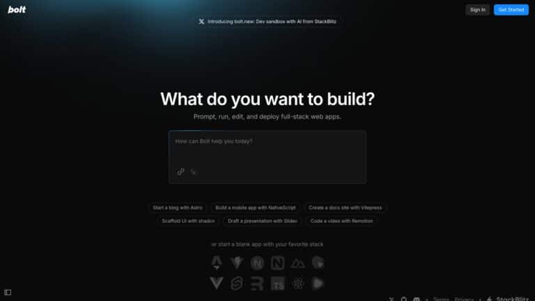 bolt.new: Erstelle Webanwendungen promptbasiert mit KI-Unterstützung Screenshot