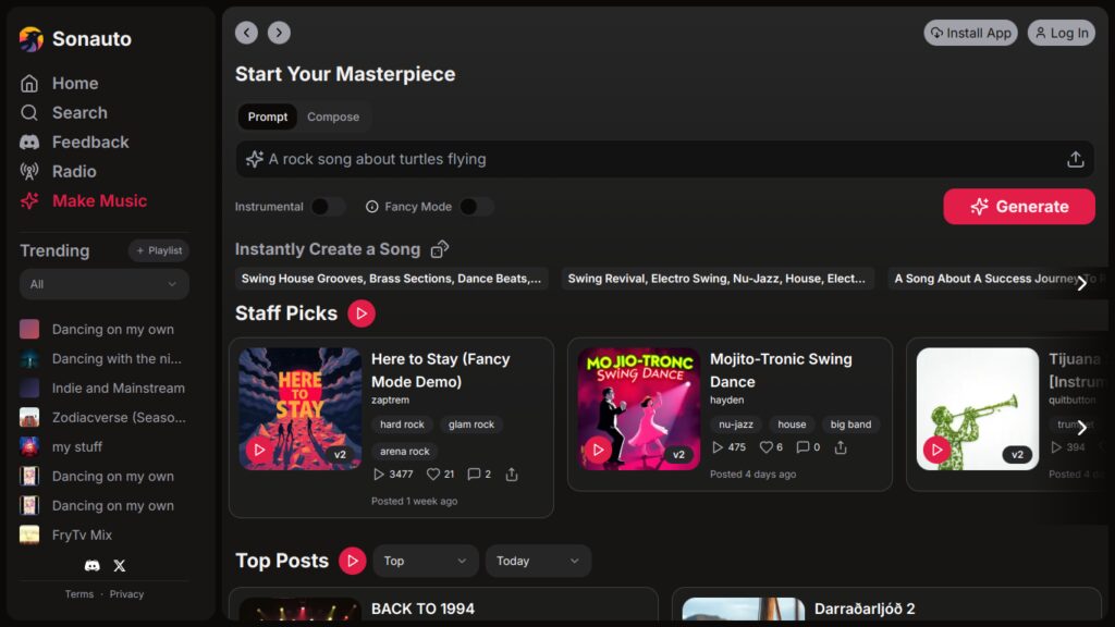 Sonauto: Erstelle und Teile Musik mit KI-Unterstützung Screenshot