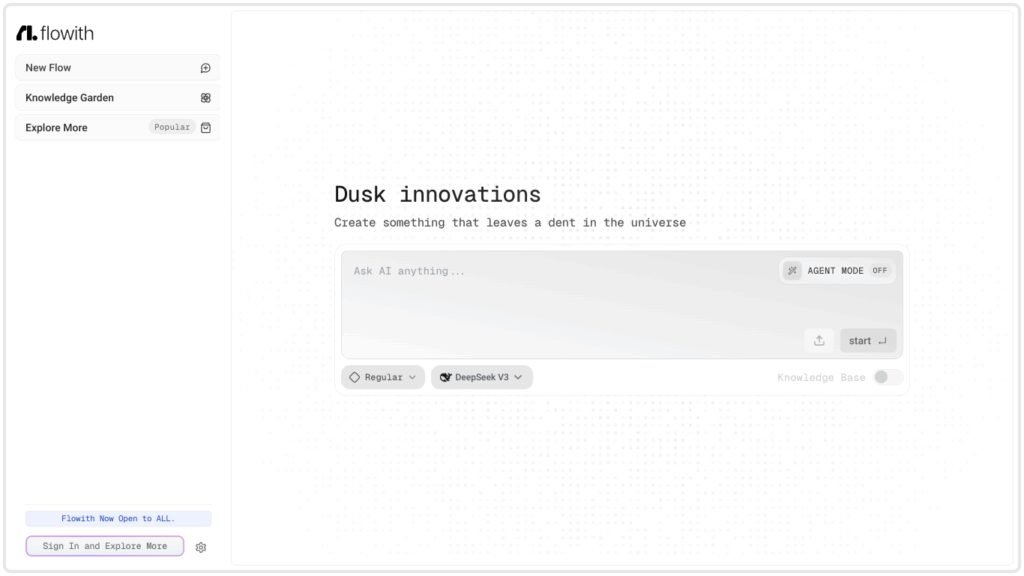 Flowith 2.0 - Kollaboriere effektiv mit AI Screenshot