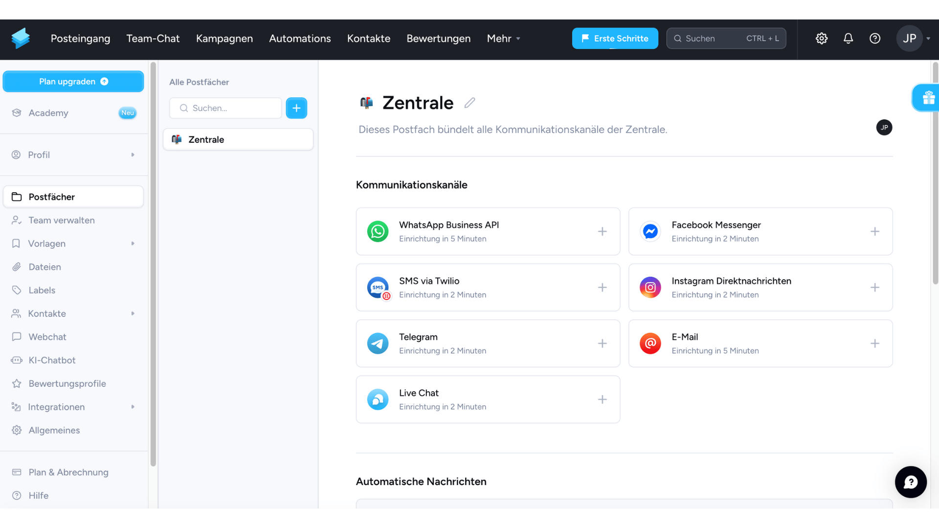 Superchat im Test: Meine Erfahrungen mit der KI-Kommunikationsplattform für WhatsApp und Co 10 Übersicht der Kommunikationskanäle in Superchat.