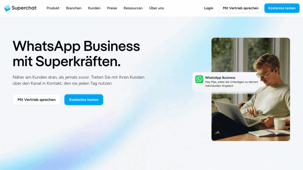Superchat im Test: Meine Erfahrungen mit der KI-Kommunikationsplattform für WhatsApp und Co 20 Superchat bewirbt WhatsApp Business mit erweiterten Funktionen.