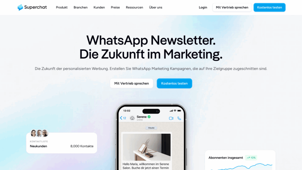 Superchat im Test: Meine Erfahrungen mit der KI-Kommunikationsplattform für WhatsApp und Co 21 Superchat bietet WhatsApp Newsletter für zielgerichtetes Marketing an.